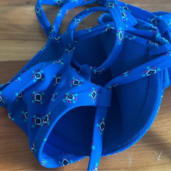 Aerie Peacock Capri Blue Bikini Swim Underwire Push Up Top 36D Padded Corset Tie - Picture 4 of 8